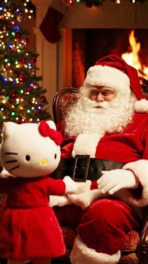 hello kitty hugs santa claus
