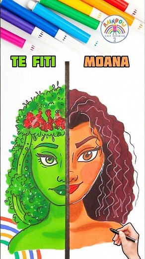 Draw Disney Girls Tutorial | Draw Ti Fiti VS. Moana Easy 🌈👸🏽 #moana #disney #girl #drawing #short
