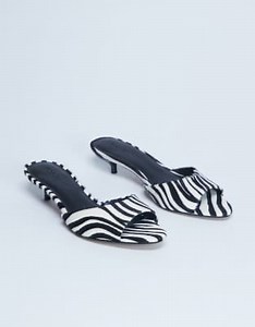 Topshop Alba real leather peep toe kitten heel mules in zebra pony | ASOS