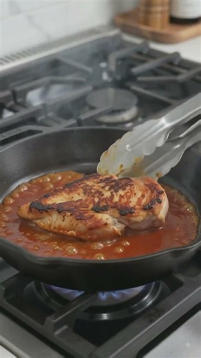 Pan-Fried Chicken Breast with Tomato Red Pepper Olive Sauce