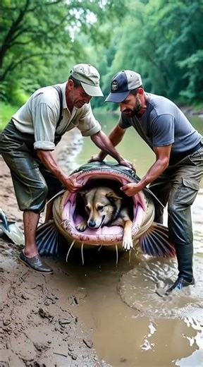 Shocking Giant Catfish Attack on a Dog Caught on camera Fisherman Epic Rescues