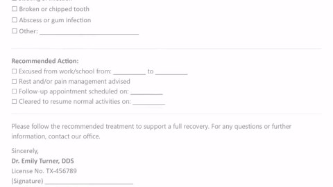 Dental Excuse Note Template, Editable Work Absence Form (digital Download) - Etsy