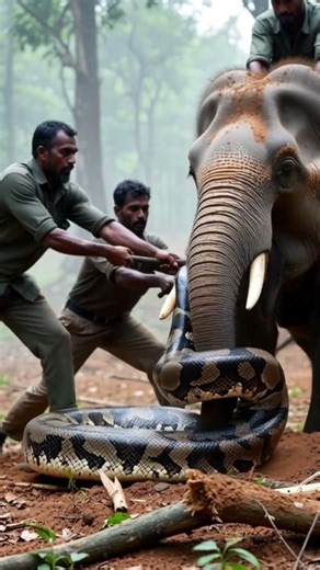 Dramatic Elephant Rescue from Giant Python's Coil! #elephantrescue #aivideo #python