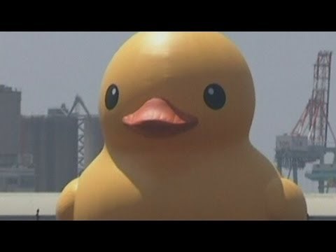 Giant rubber duck in Taiwan: Crowds welcome giant yellow duck