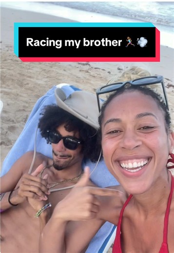 I AM WOMAN HEAR ME ROAR 🤣🏃🏽‍♀️💨 #beach #race #sprinter #brothersister