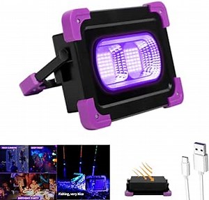 50W Rechargeable LED Black Lights, Battery Powered & Solar Panels Blacklight, Glow in The Dark Indoor Outdoor, Cordless Portable Waterproof Neon Flood Light for Fluorescent Party Stage Body Paint
