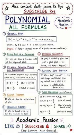 📚 Class 10 Polynomials – All Formulas in One Shot!💡