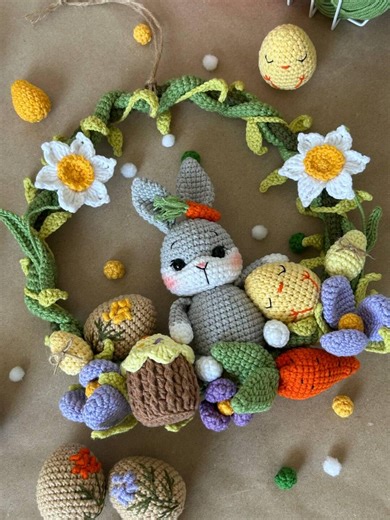 Crochet Easter Wreath, Home Decor, Gift, Cozy DIY Tutorial, Bunny, Amigurumi Pattern (digital Download) - Etsy