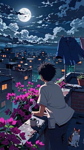 Late Night Rooftop Silence 🌕 | Calm Anime Short #anime