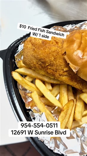 These $10 Fried Fish Sandwiches with 1 side is picking up steam. It’s well worth the money! Come by TODAY and try it out.. 12691 W Sunrise Blvd 954-554-0411