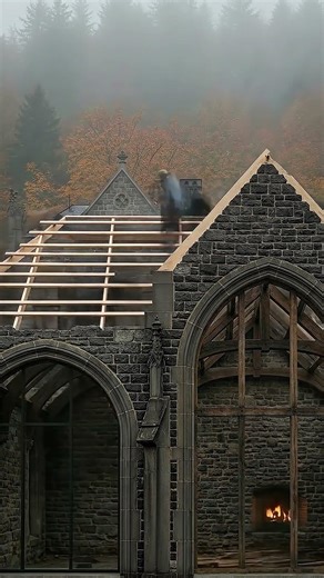 Building a modern gothic luxury stone estate! 🤯 #shorts #ModernCastleBuild #OddlySatisfyingBuilding