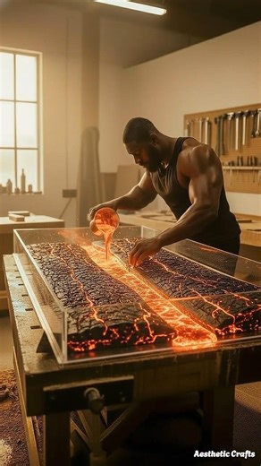 This Charred Wood + Molten Resin Table Is Insane 🔥 #epoxytable #homedesign #diy
