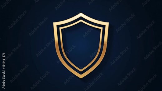 Gold shield icon on a dark blue background with a white space below, using a gradient effect and sharp lines.