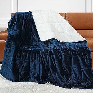 Alomidds Weighted Blanket Queen Size 15lbs 60x80 inches, Sherpa Weighted Blankets for Adults,Fluffy Warm Sherpa & Cozy Soft Flannel Snuggle Thick Heavy Blanket Great for Calming and Relax, Navy