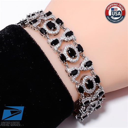 Black Onyx Tennis Bracelet 925 Sterling Silver Art Deco Jewelry - Etsy