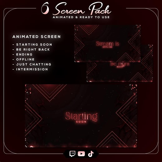 Red Animated Stream Screens Pack | 6 Twitch Screens | Starting Soon BRB Offline Ending - Etsy