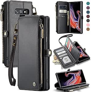 Defencase Compatible with Galaxy Note 9 Case Wallet with RFID Blocking Card Holder for Women Men, PU Leather Magnetic Snap Flip Zipper Strap Phone Case Fit for Samsung Galaxy Note 9, Black