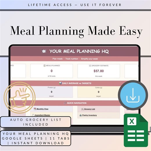 Google Sheets Meal Planner: Auto Grocery List, Nutrition, Budget Tracker (digital Download) - Etsy