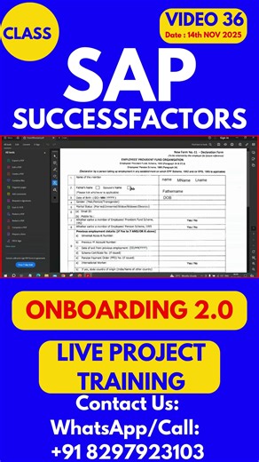 SAP SuccessFactors Onboarding 2 0 Training Online Class 36 14th Nov 2025 #sapsuccessfactorstraining