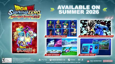 New characters. New stages. New game mode.Take it to the next level when DRAGON BALL: Sparking! ZERO Super Limit-Breaking NEO drops Summer 2026, plus a free update introducing a new battle system. #DBSZ