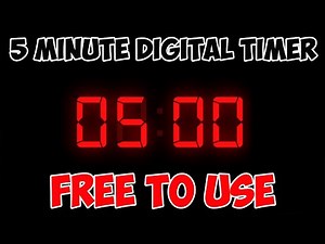 5 MINUTE RED DIGITAL TIMER | Free to use | BLACK SCREEN