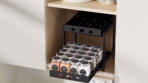 BOIVSHI Pull Out Spice Racks for Inside Cabinets, 2-Tier Cabinet Spice Rack, Height Adjustable Spice Rack Organizer for Cabinet, Kitchen Vertical Spice Rack (9.7''Wx10.8''Dx9.2''H, Metal Black)