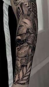 Greek Warrior Sleeve Tattoo | Black & Grey Realism