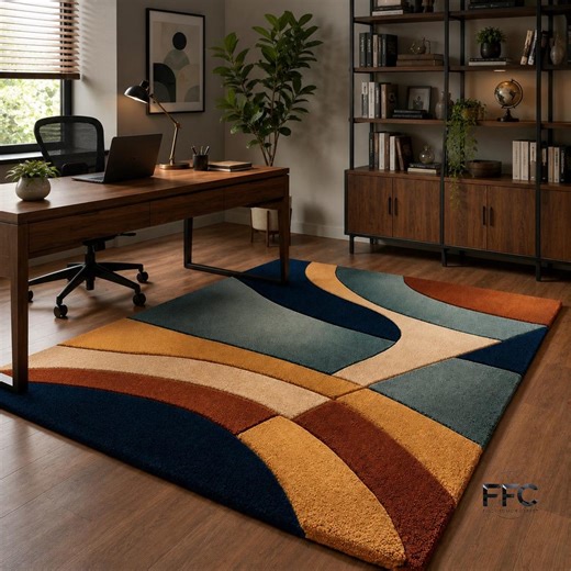Mid Century Wavy Abstract Rug, Retro Geometric Pattern Carpet - Etsy