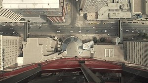 4K Overlook of downtown street from Tower, Calgary, Alberta, Canada - Cloudy
