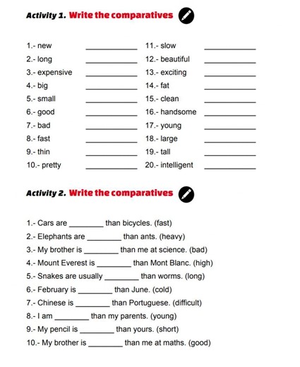 Comparative adjectives online worksheet for Grade 3