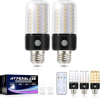 HYPERBLAZE Battery Operated Light Bulb, 72-LED Super Bright Corn Light Bulb with Wide Bright & 3 Colors & Dimmable, Rechargeable Light Bulbs with Remote for Non-Hardwired Sconces and Lamps, 2 Pack