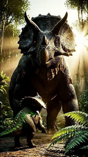 Giant Triceratops & Baby in Lush Jungle! 🌿 A Prehistoric Encounter