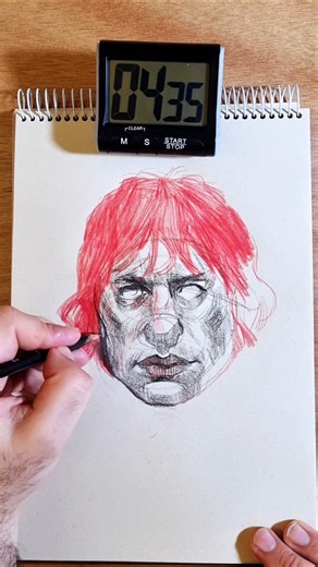 25-Minute Portrait Drawing with Red & Black Pencil | Timelapse Challenge #shorts