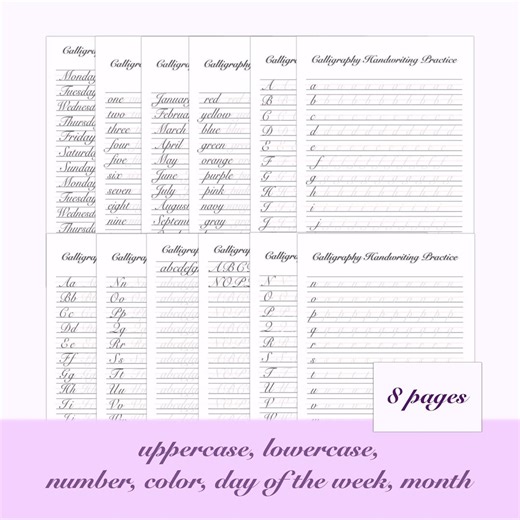 Calligraphy Handwriting Practice Worksheets - Etsy