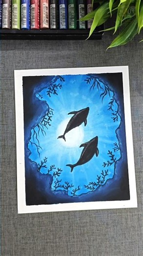 Dreamy Blue Ocean Dolphin Art 🐬💙 | Relaxing Painting Video #shorts