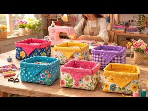 Cute and easy sewing ideas foldable fabric baskets 💟 Gift Sewing Ideas 💟
