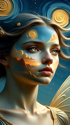 Watch a luminous fairy emerge from glowing spirals of magic ✨️ #luminousfairy #fantasyart #vangoghstyle #etherealmagic #fairytaesthetic