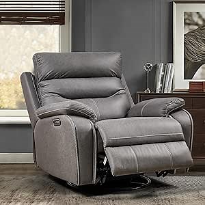 Power Swivel Recliner Chair, 270° Swivel Recliner Glider Rocker for Adults with Dual Motor, One-Key Reset Button, Electrical Adjustable Headrest and USB Ports for Living Room, Grey