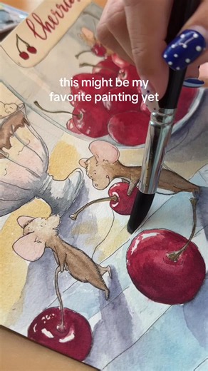 painting the main print for Augusts edition of my mail club🤭 this whimsical painting was so much fun and is definitely one of my favorites (what should we name the mice??) #whimsicalart #satisfyingvideo #paintingprocess #cozyart