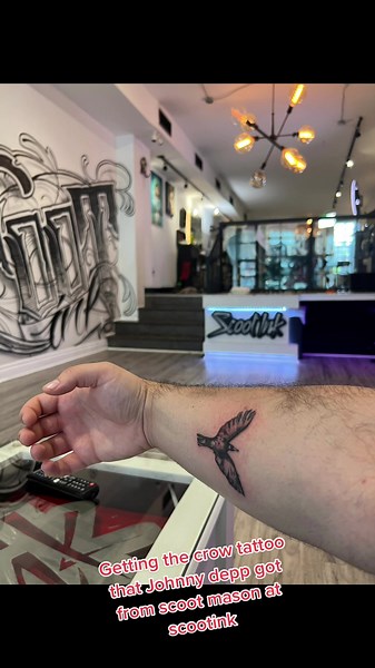 The best tattoo shop in Toronto Scootink! Love the crow tattoo that he did on me the exact same one he did for @Johnny Depp ! #johnnydepp #torontotattooartist #scootink #dcootmason #fypシ #blowthisup #theboss