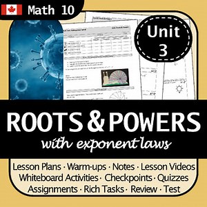BC Math 10 Roots, Powers & Exponent Laws Unit | No Prep! Differentiated!
