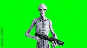 Alien walking with gun. Realistic motion and skin shaders. 4K green screen footage. Stock Video
