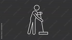 2D white creative thin line animation of person cleaning with mop icon, HD video with transparent background, seamless loop 4K video representing human behavior icon.