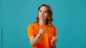 Young woman shows respect nodding head and clapping hands