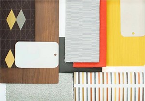 This palette features a bright, modern approach mixing pattern scale, texture, and classic colors inspired by the historic cobblestone neighborhoods of Copenhagen. Featured textiles: Whisper Storm, Exchange Stone, In Season Limestone, Maharam Brim Degree, Maharam Rove Mum, and Dapper Spice. Featured laminate: Lowell Ash. Featured paint: Champagne Metallic and Loft. Click for more inspiration: alls.tl/TextilesFinishes | Allsteel