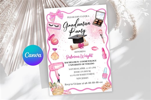 Printable Bachelor in Cosmetology Beauty School Graduation Invitation- Canva Template - Etsy