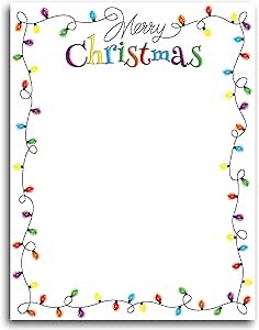 Lonfliness 100 PCS Christmas Light Bulbs Letterhead Christmas Border Computer Paper Stationery Paper for Note Letters to Santa Holiday Printer Paper Invitations Office School 8.5 x 11 In
