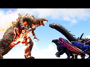 BURNING GODZILLA vs. DRAGON GODS/TEAM CRAB and SID'S HYBRID BOSS TRIO | ARK Kaiju Battle 🦎