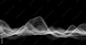 Audio wavefrom. Abstract music waves oscillation. Futuristic sound wave visualization. Synthetic music technology sample. Tune print. Distorted frequencies. 4k UHD