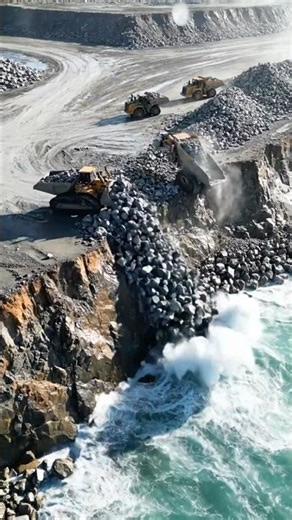 Massive Rock Dumping on Cliff Edge for Coastal Reinforcement